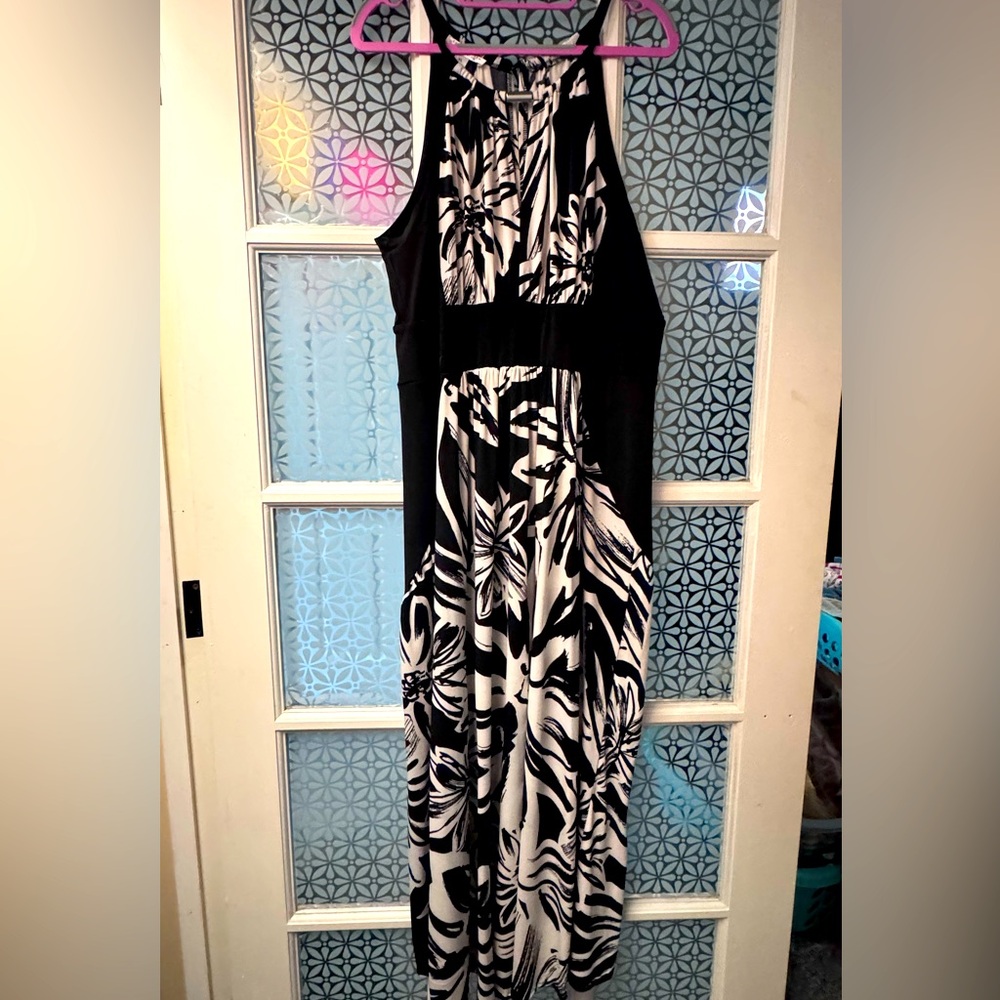 London style Black & White floral keyhole Sleeveless Maxi Dress xl